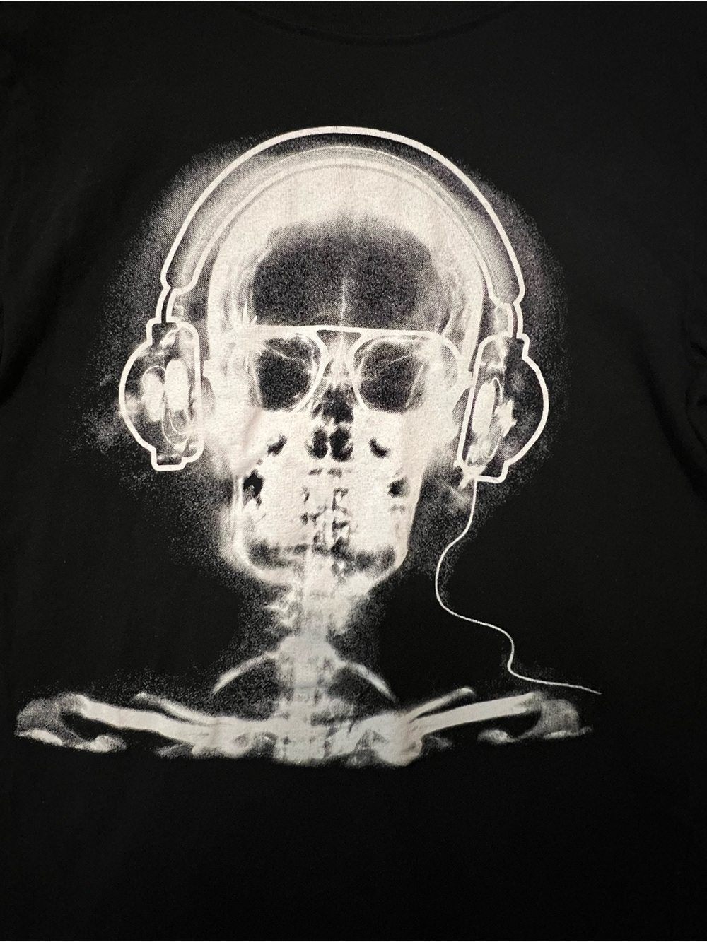 Crazy 8 Black Tee with White Skull Wearing Headphones Graphic